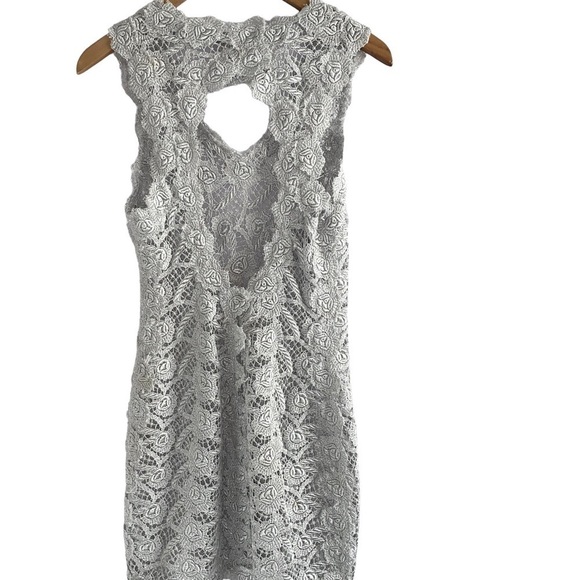 M & Guia Brazil Silver Gray Metallic Embroidered Lace with Cutout Back Dress - Picture 3 of 12